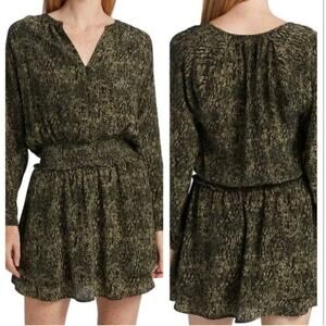 Rails Jasmine Olive Static Women's Printed Smocked Mini Dress Size S